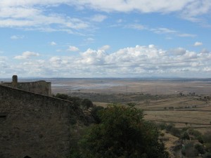 This view from the castle shows the land nearby and a solar array.