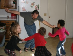 Puck teaches the girls to do the twist.