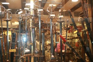 Here is the sword display in the front window of the store Moreno Fernandez.