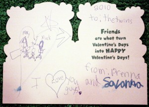 The Twins' First Valentine's Day Card.