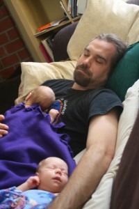 Nap time for the Curtis men (Alex is on Dad and Dom is next to him)