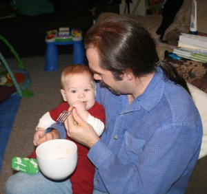 Alex helps Dad with the cobbler