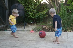 Dom and Alex playing soccer
