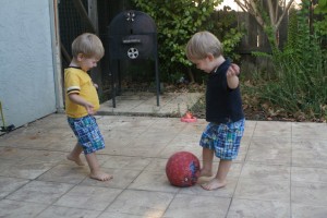 Dom and Alex playing soccer