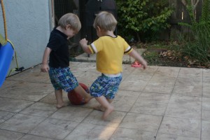 Alex and Dom playing soccer