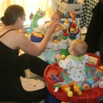 Alex (back) & Dom (front): Our first solid food!